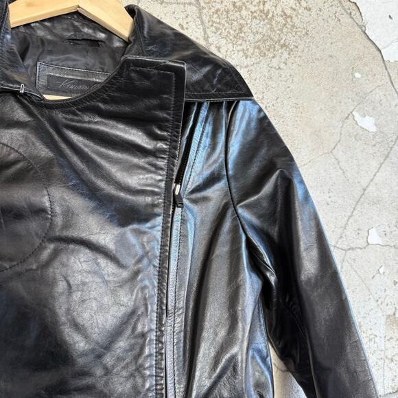 Kenneth Cole New York Genuine Leather Trench Coat Black Belted Jacket Womens S - Picture 4 of 9